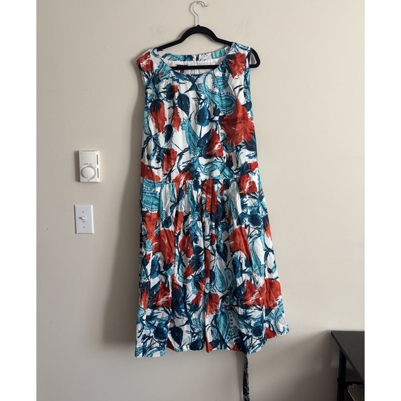 Talbots Plus Size 24 Cotton Floral Dress Orange Blue White Preppy Summer Lined - Picture 1 of 7